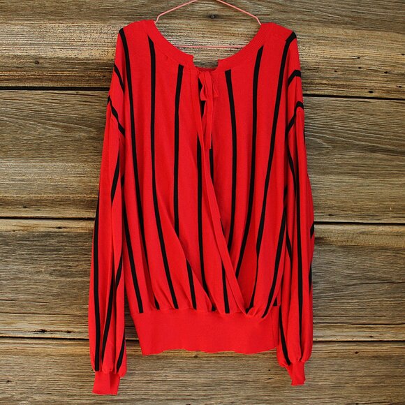 'Umgee U.S.A' black & red stripe open back balloon long sleeve sweater - Picture 3 of 6